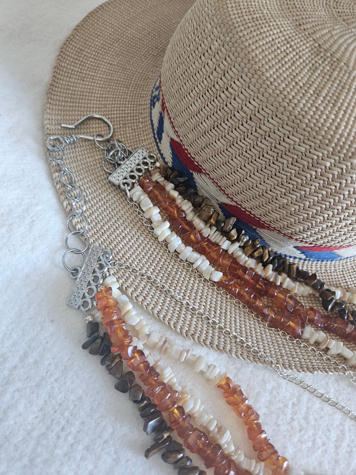 Multi Strand Coral and Tiger Eye Necklace