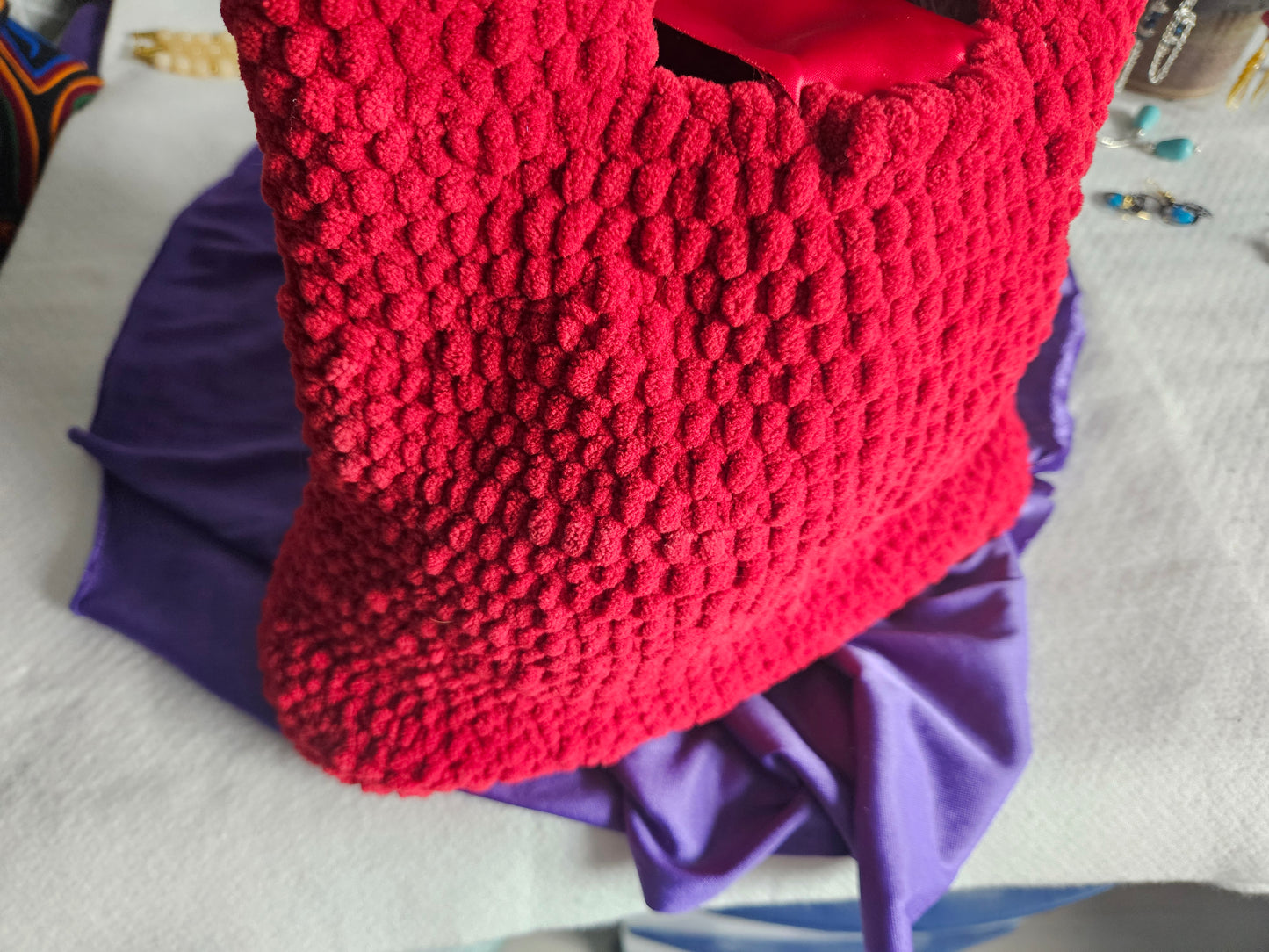 Red Crochet Bucket Style Purse