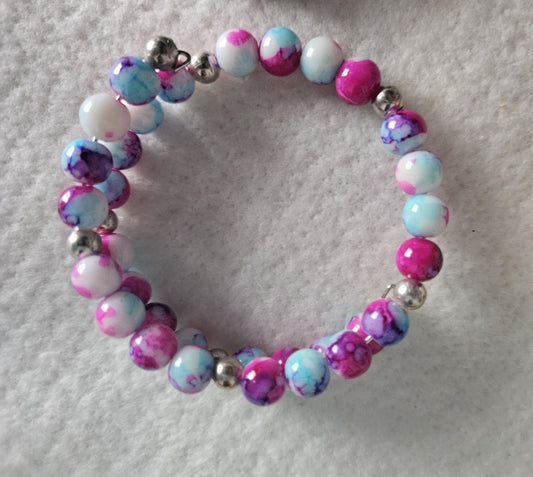 Pink, Blue Glass Bead Memory Bracelet