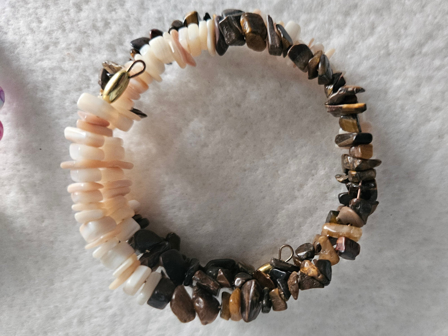 Tiger Eye and White Coral Memory Wire Bracelet