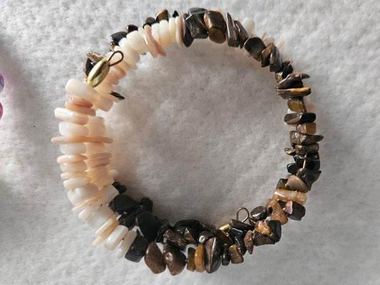 Tiger Eye and White Coral Memory Wire Bracelet