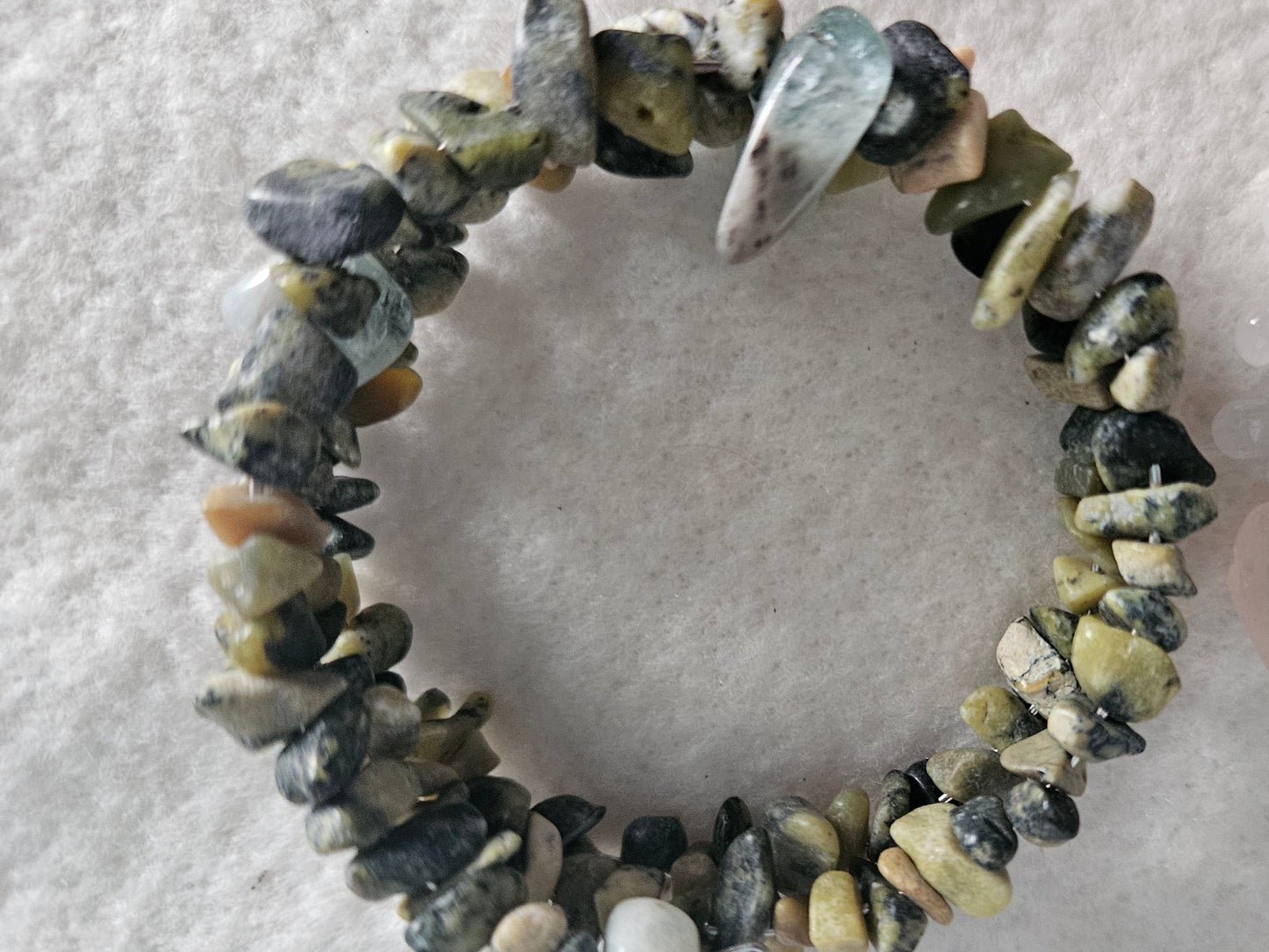 Green and Brown River Stones Memory Wire Bracelets