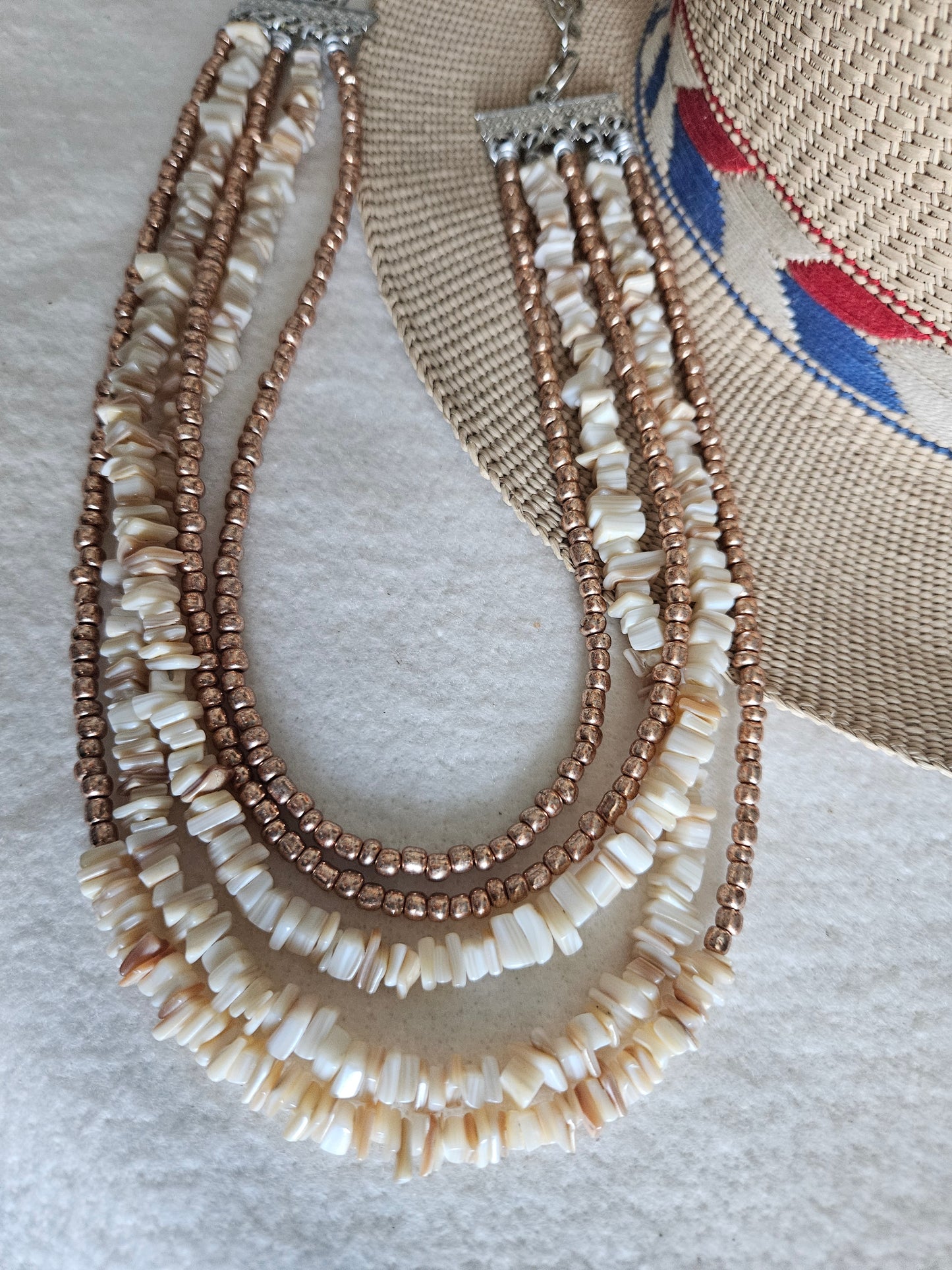 Multi Strand White Coral and Gold Bead Necklace