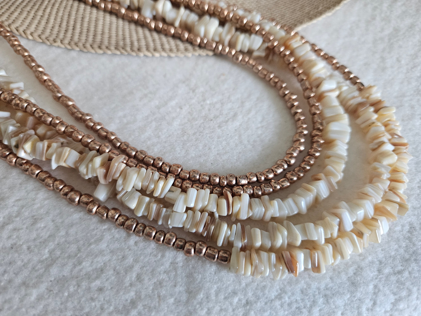 Multi Strand White Coral and Gold Bead Necklace
