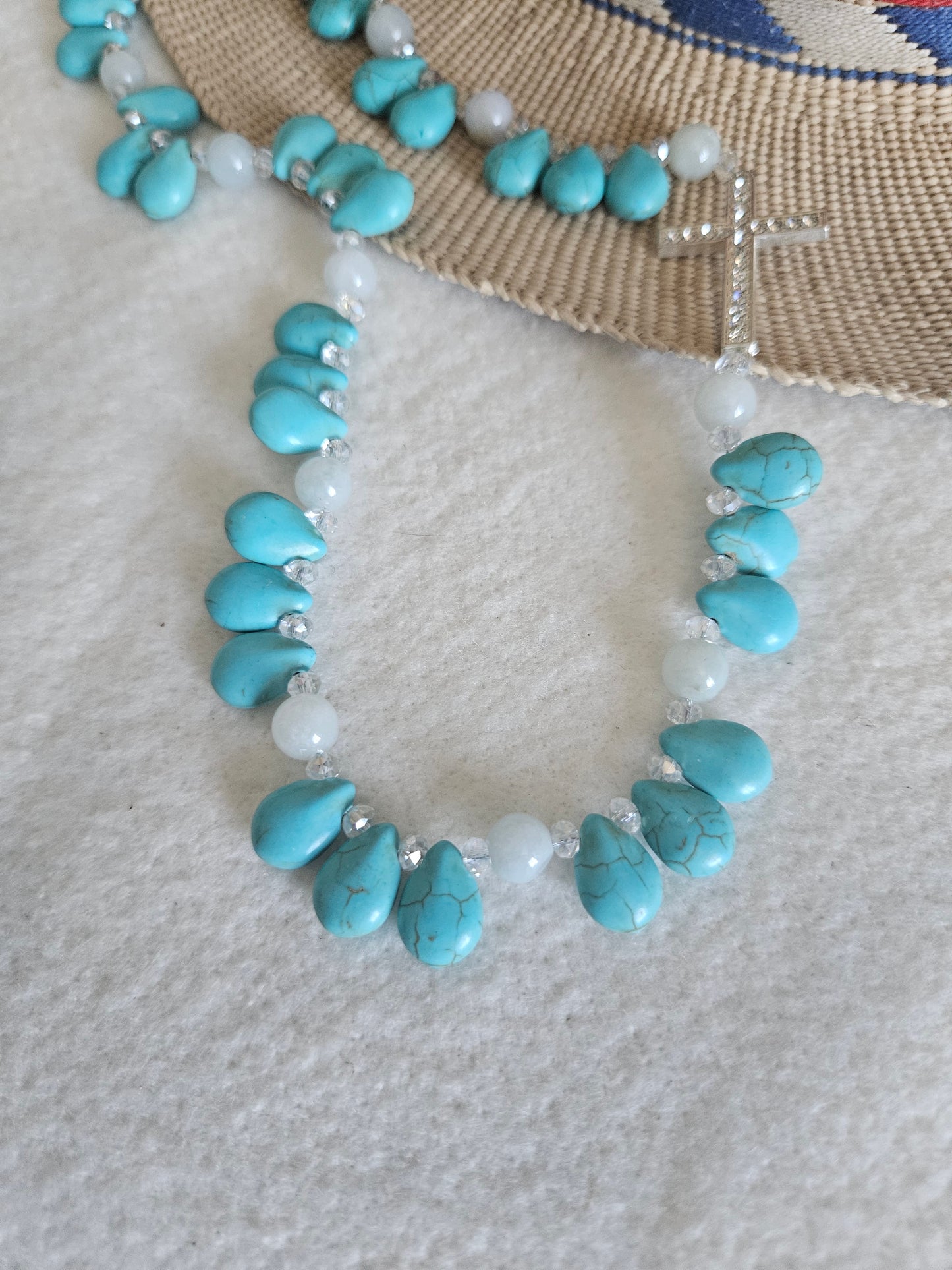 Denim Blue Feldspar and Cross Necklace