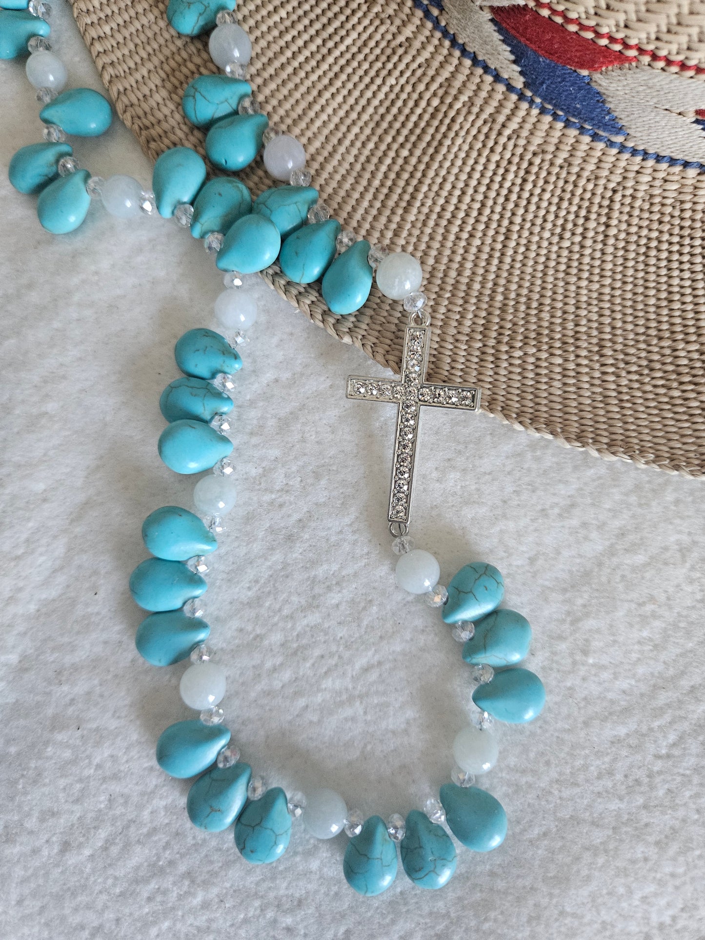 Denim Blue Feldspar and Cross Necklace