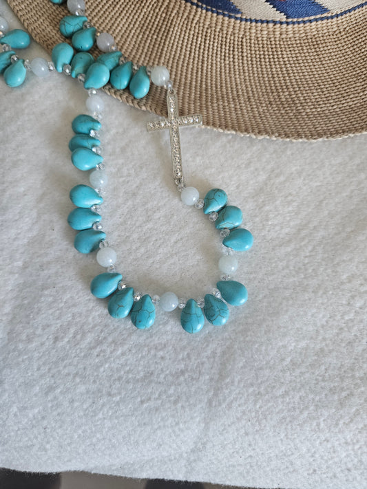 Denim Blue Feldspar and Cross Necklace