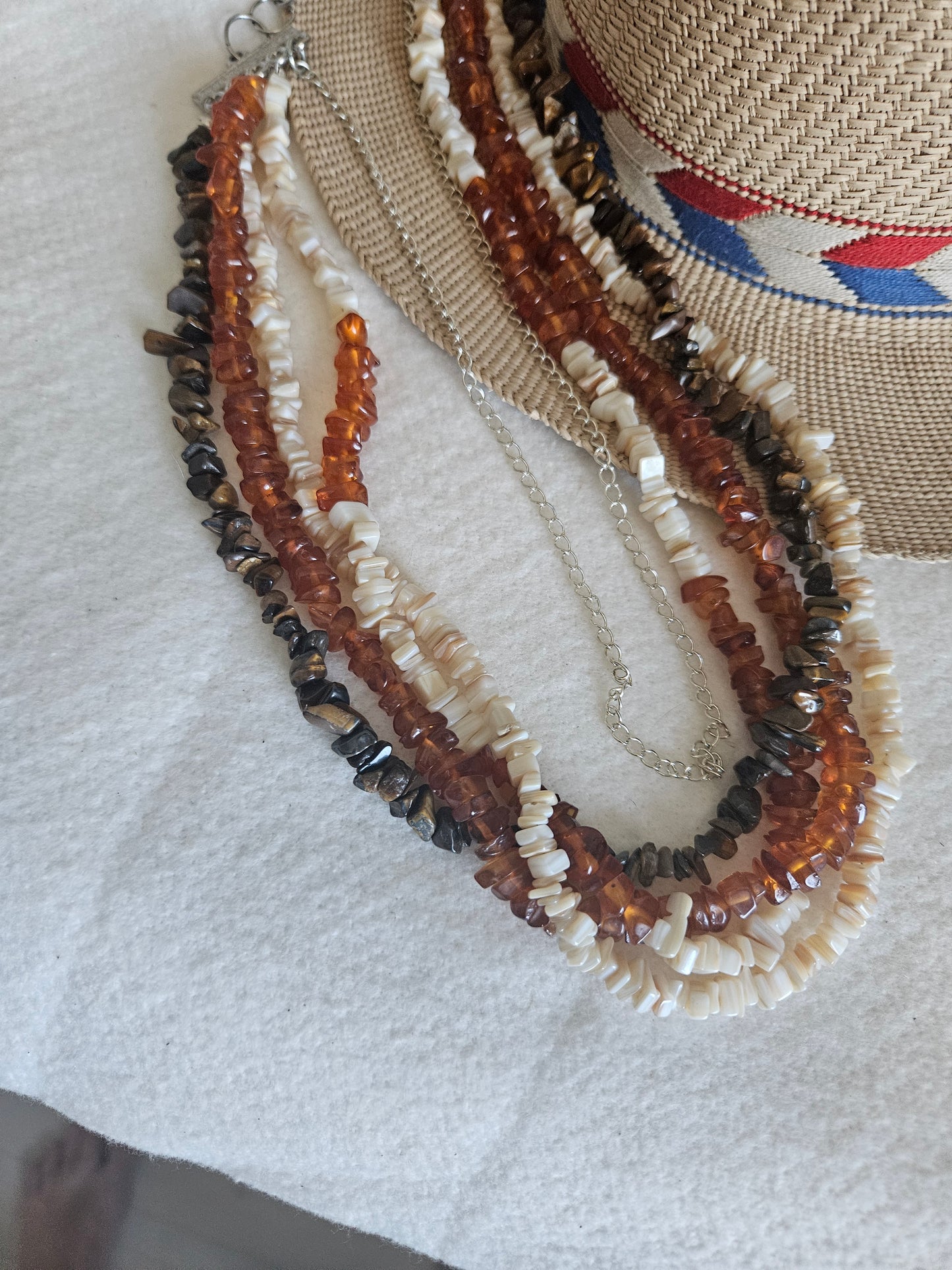 Multi Strand Coral and Tiger Eye Necklace