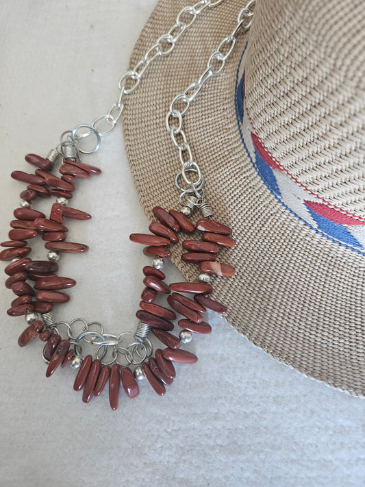 Red Coral and Chain Necklace