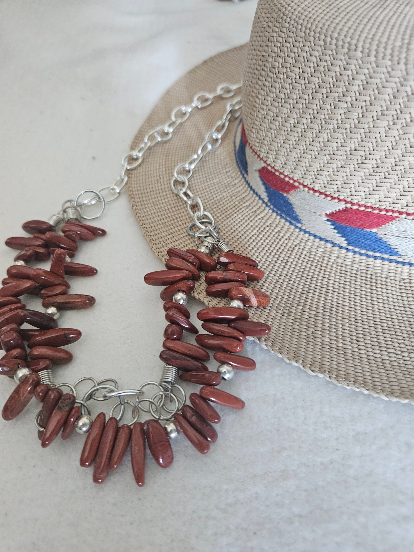 Red Coral and Chain Necklace