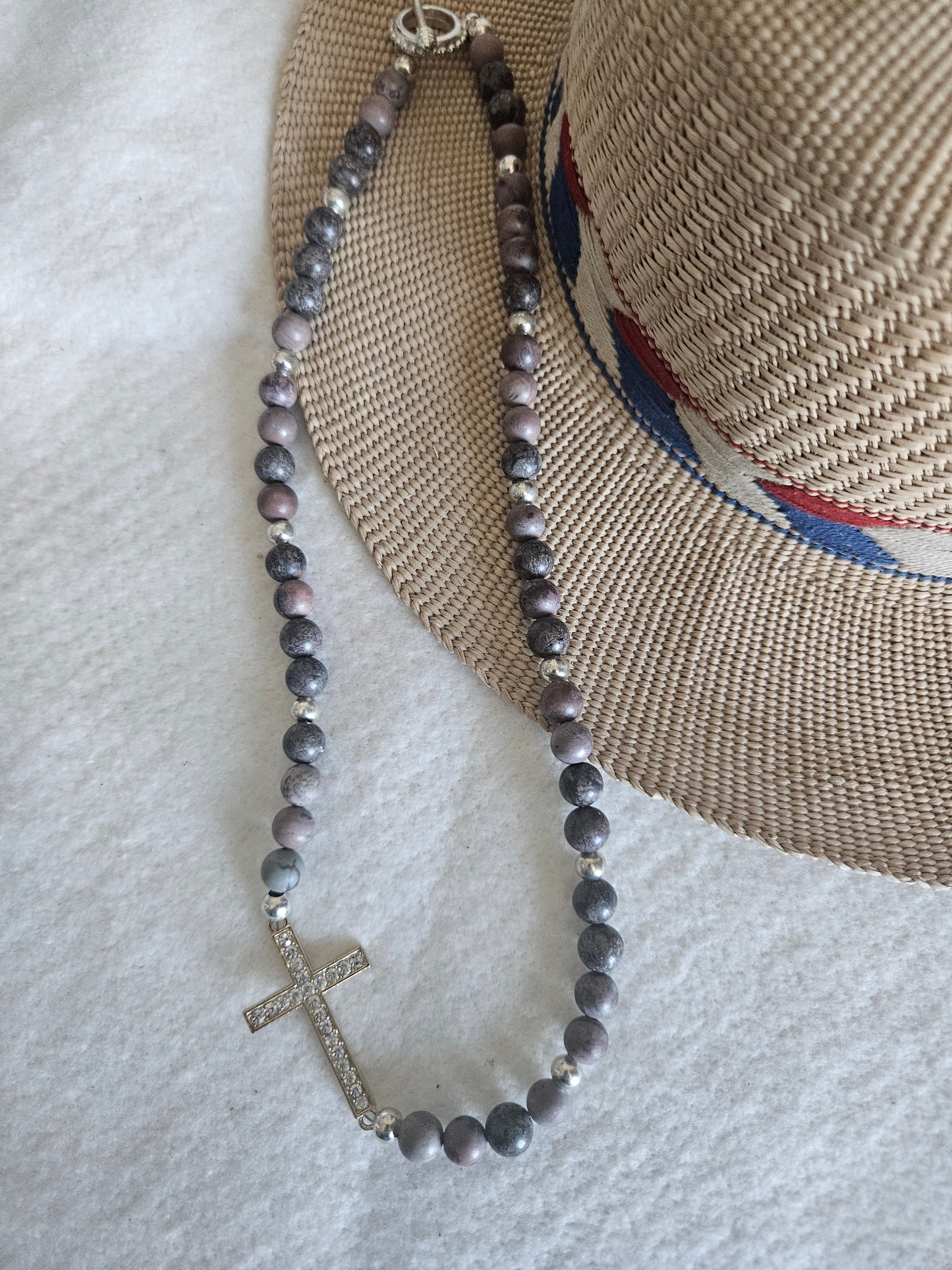 Brown Jasper and Cross Necklace