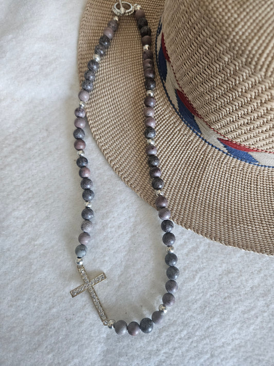Brown Jasper and Cross Necklace