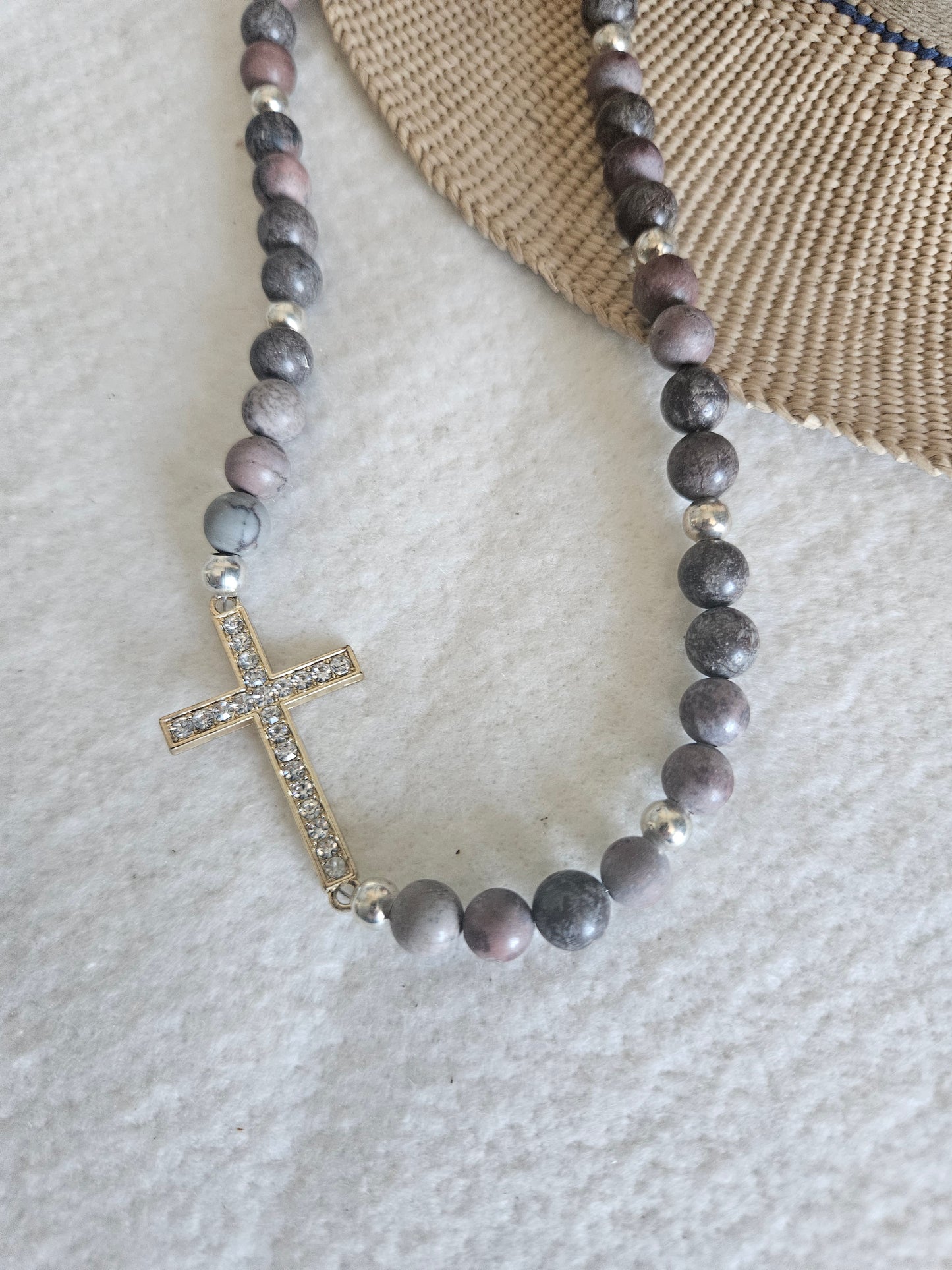 Brown Jasper and Cross Necklace