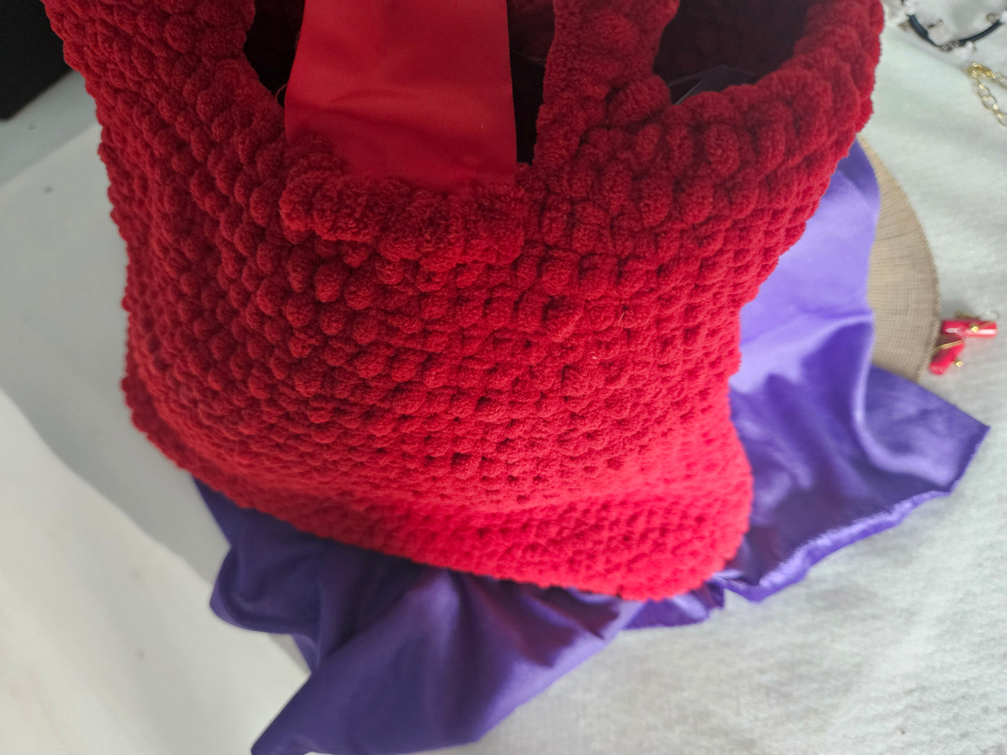 Red Crochet Bucket Style Purse