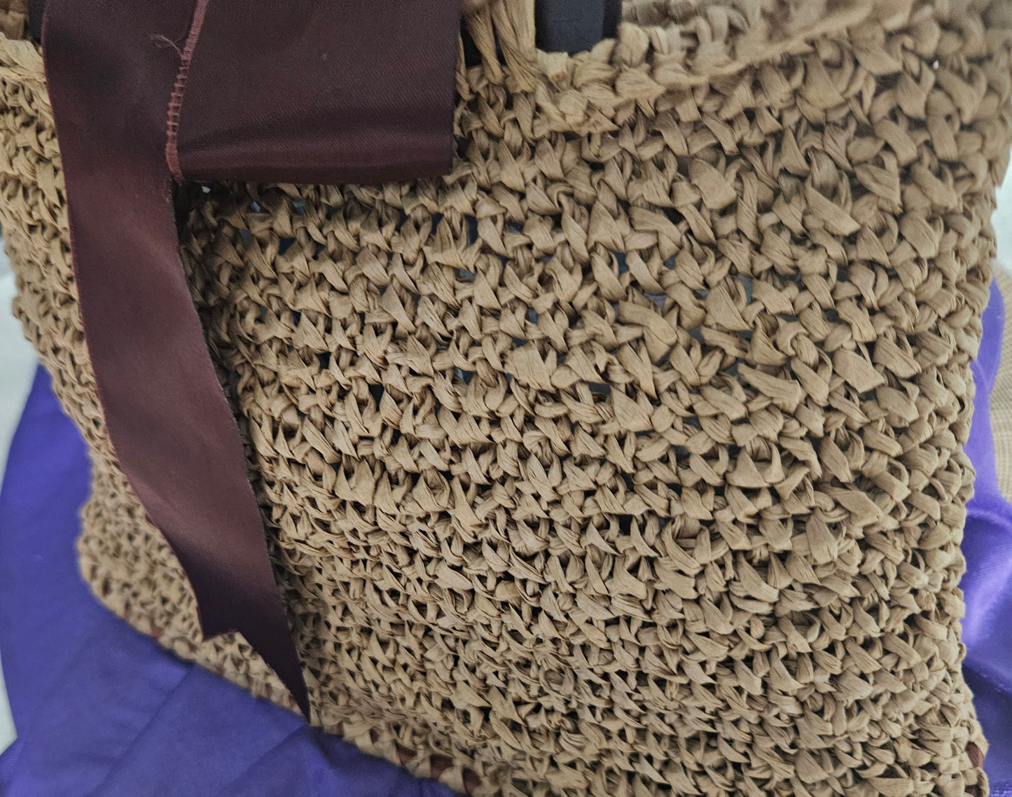 Brown Raffia Bucket Style Purse