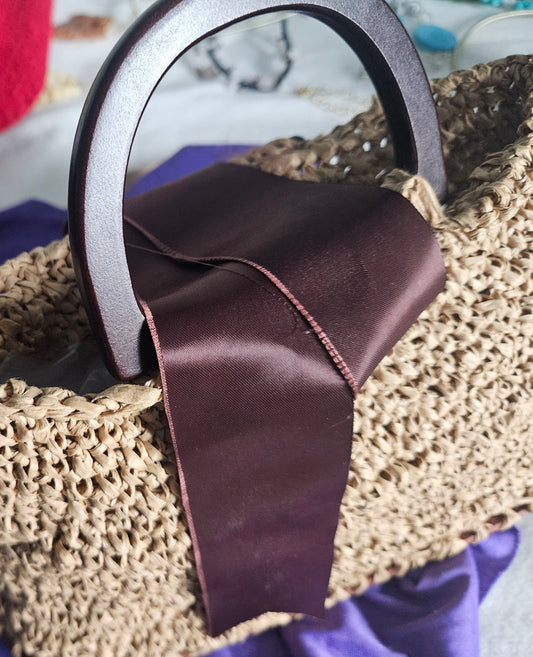 Brown Raffia Bucket Style Purse