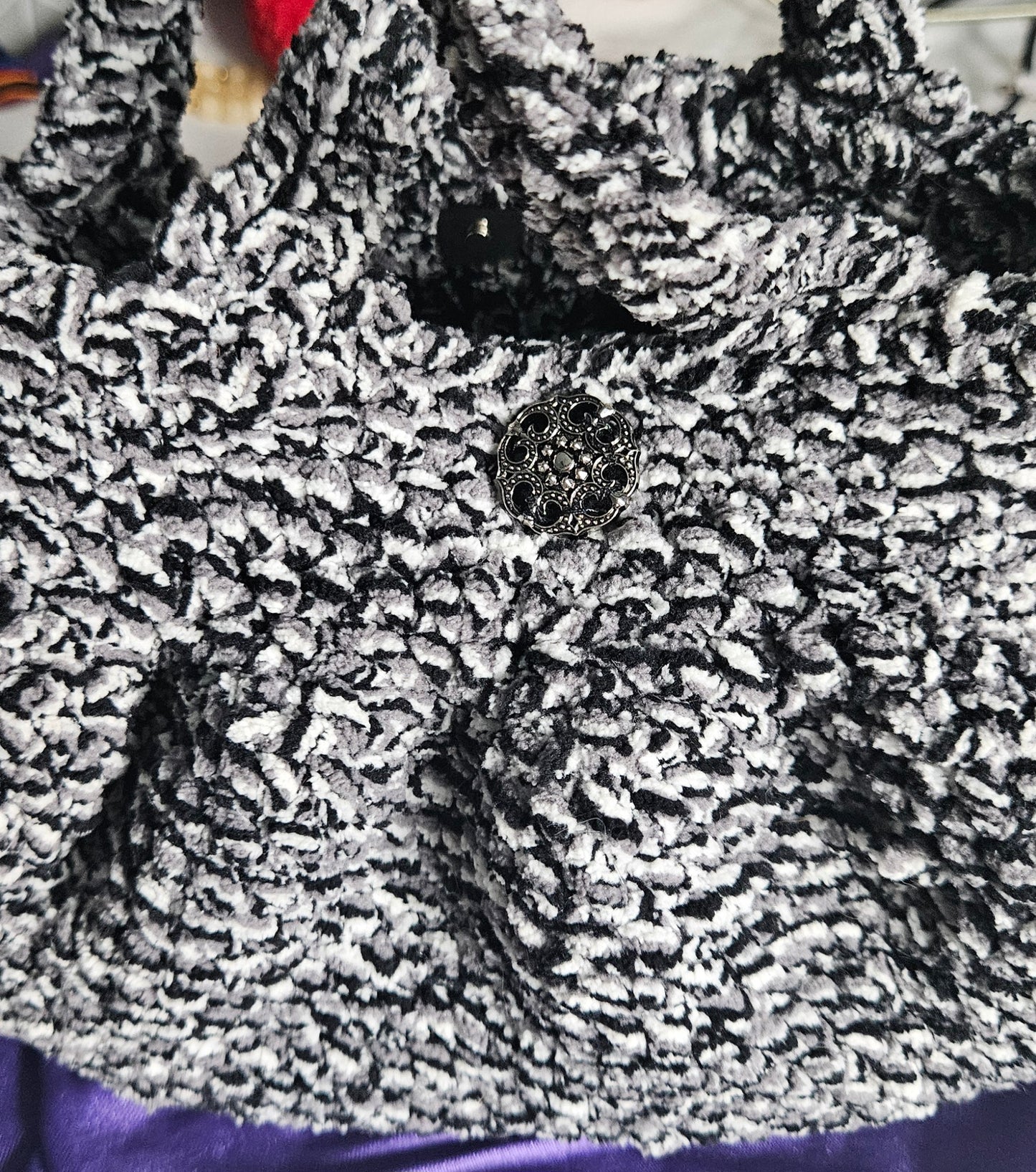 Black and Gray Crochet Carpet Bag Purse