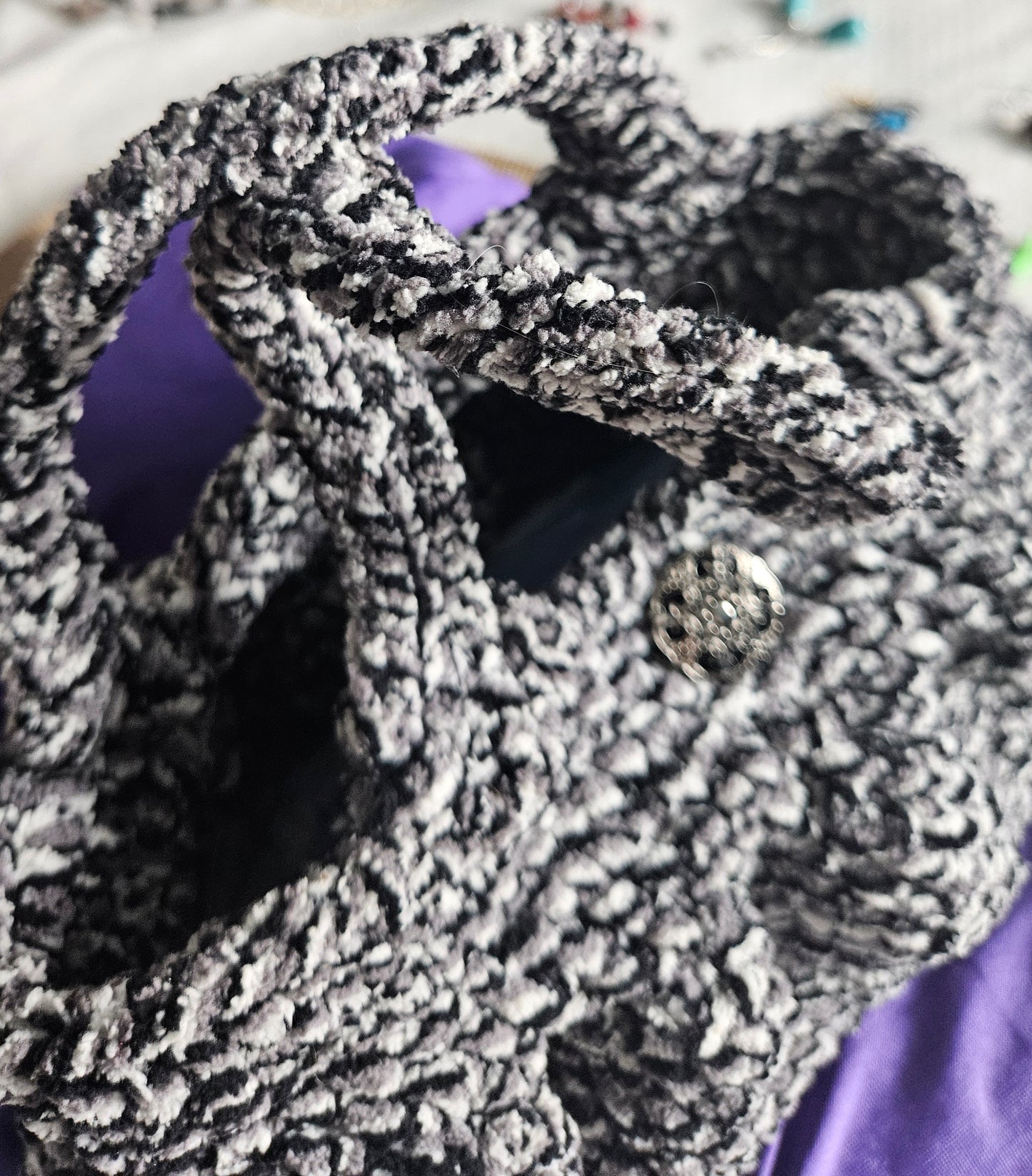 Black and Gray Crochet Carpet Bag Purse