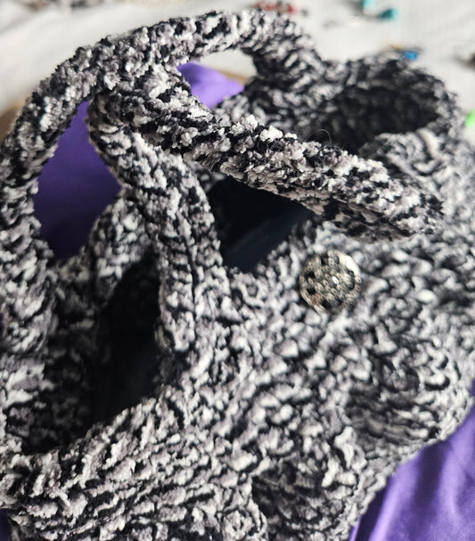 Black and Gray Crochet Carpet Bag Purse